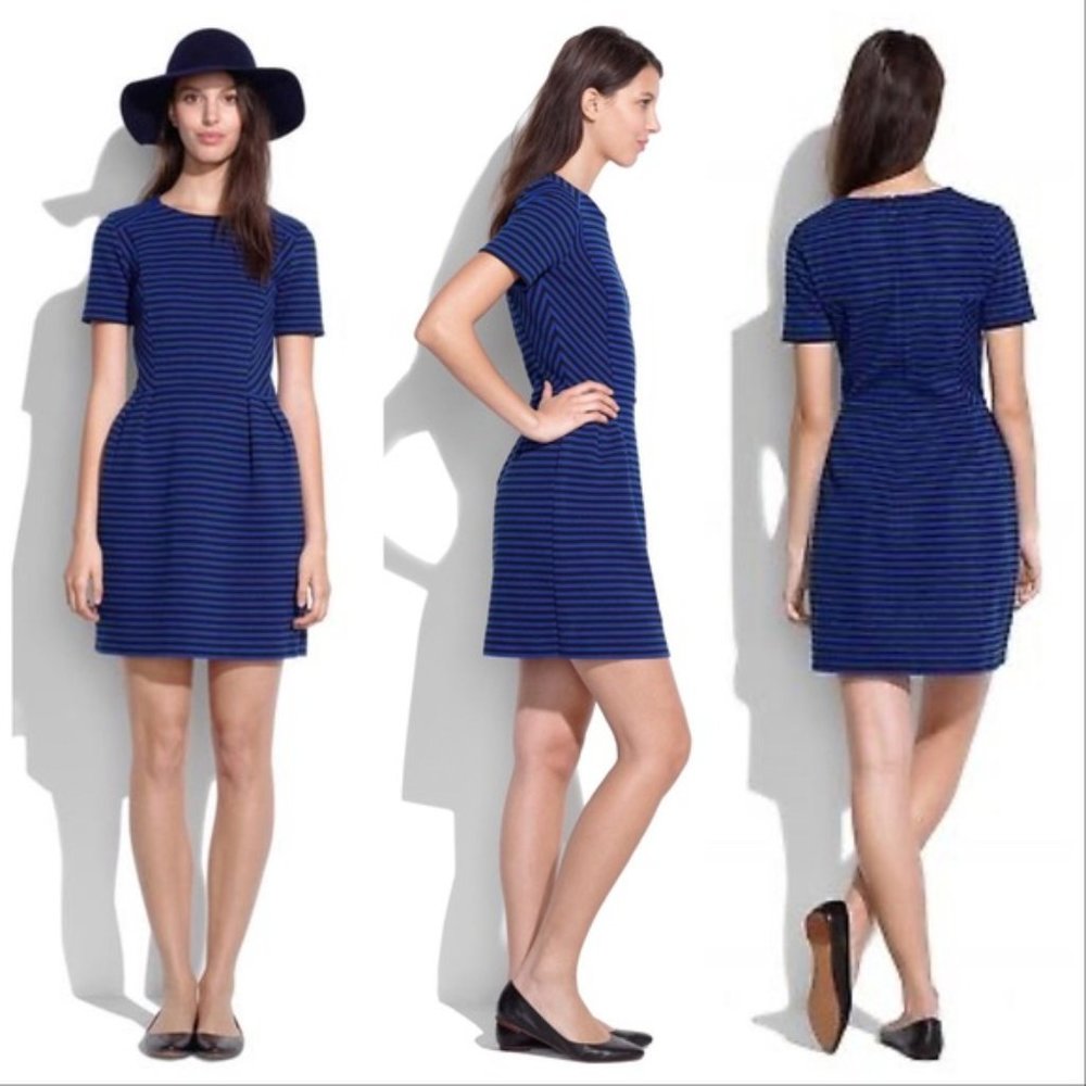 Madewell blue stripe pointe short sleeve dress 6/M